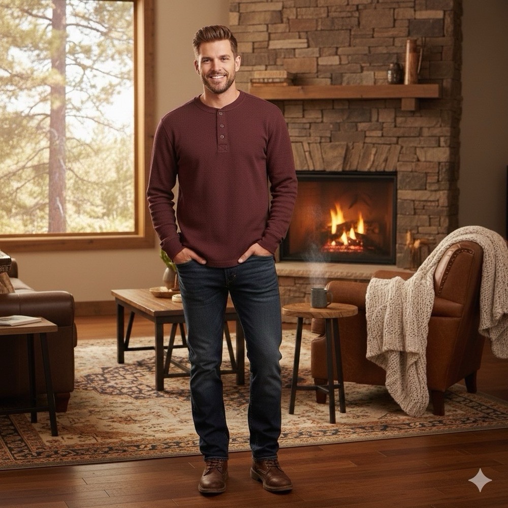 Red‎ Head Henley Shirt Mens L Maroon Long Sleeve Outdoor Casual Gorpcore